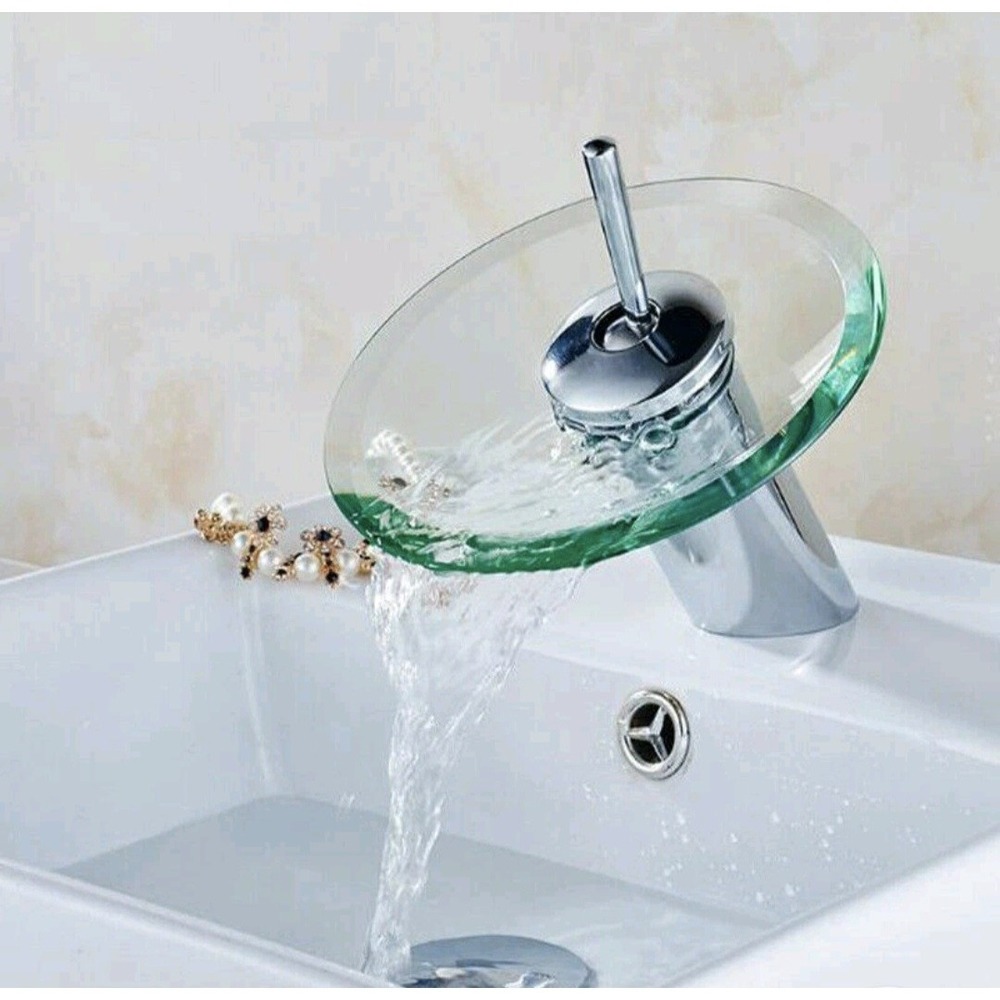 Glass Waterfall Round Short Hot and Cold Chrome Bathroom Faucet Modern US NEW